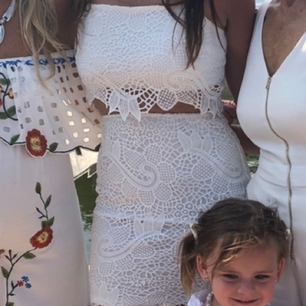 White crochet skirt set